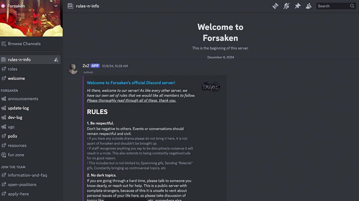 Forsaken Discord server.