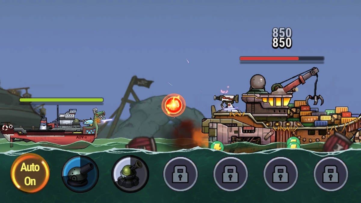 Battle against pirate ship in High Seas Hero