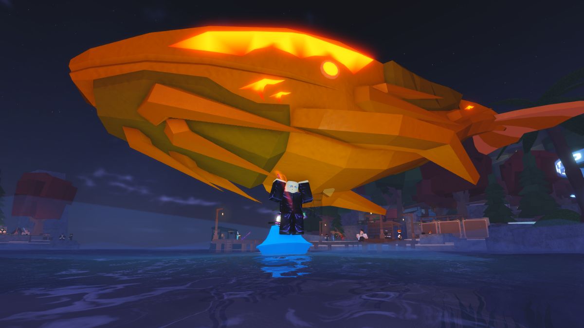 Player holding an Eternal Frostwhale in Fisch