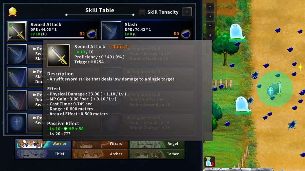 Skill table in Incremental Epic Hero 2