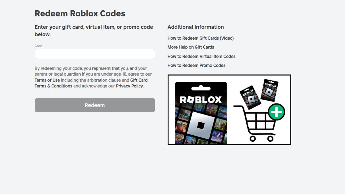 Roblox promo codes redeem page