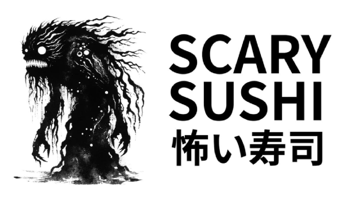 A inky creature stares ahead on Scary Sushi's game art on Roblox.