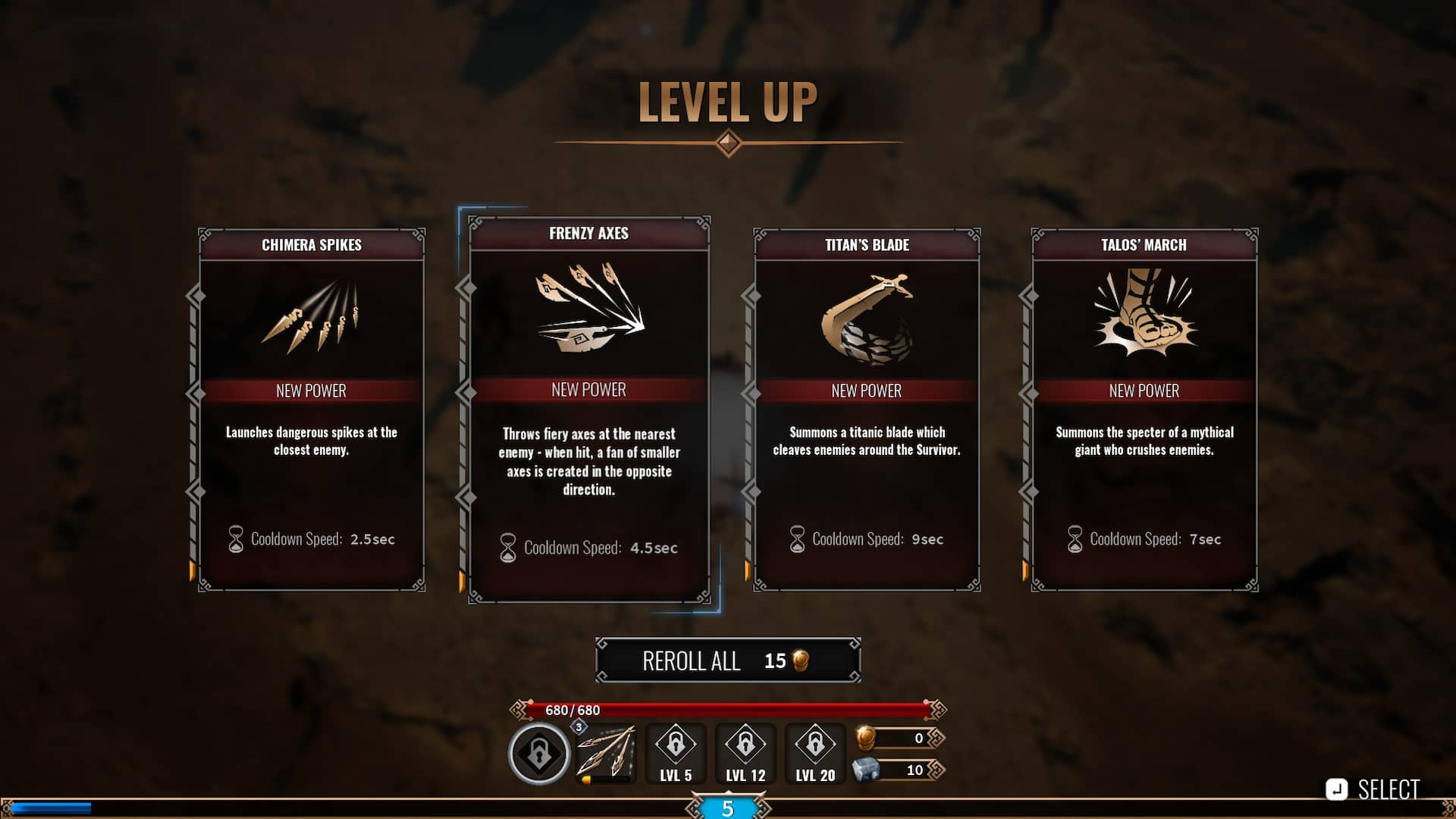 universal power selection menu in achilles survivor