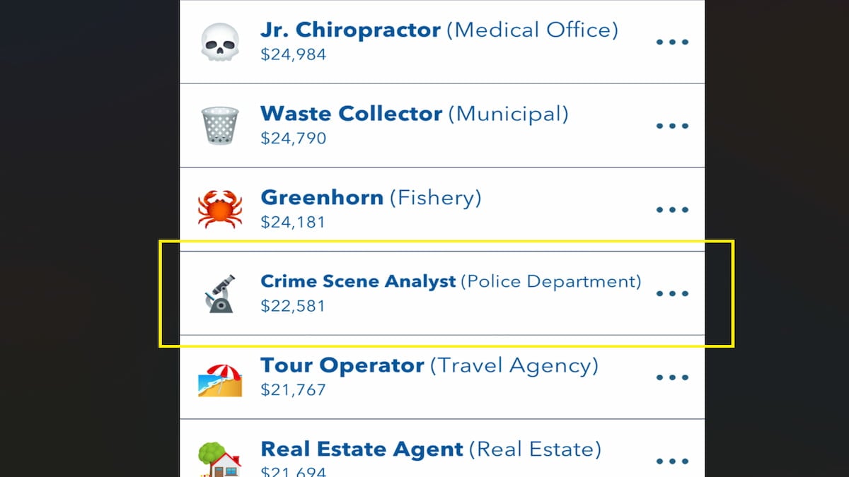 The Job Vacancy List in BitLife