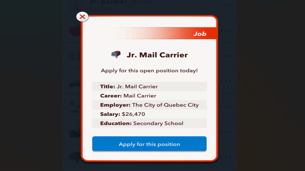 A job post in Bitlife