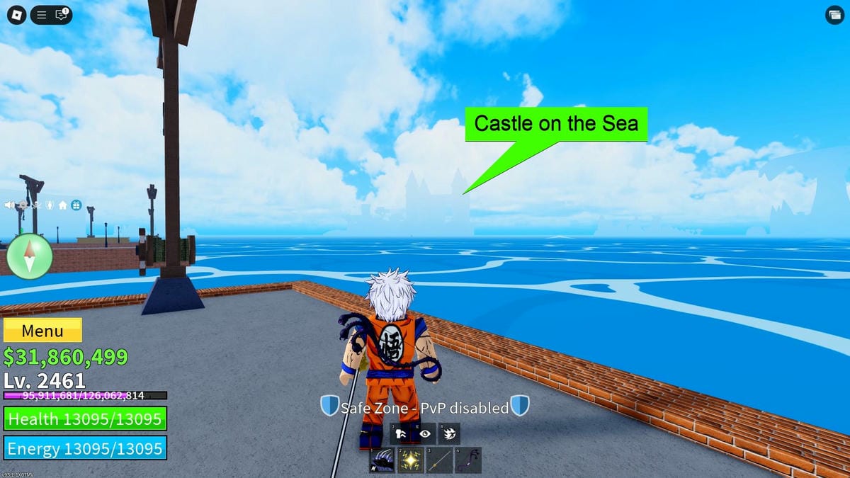 Showing the Castle on the Sea in Third Sea Blox Fruits