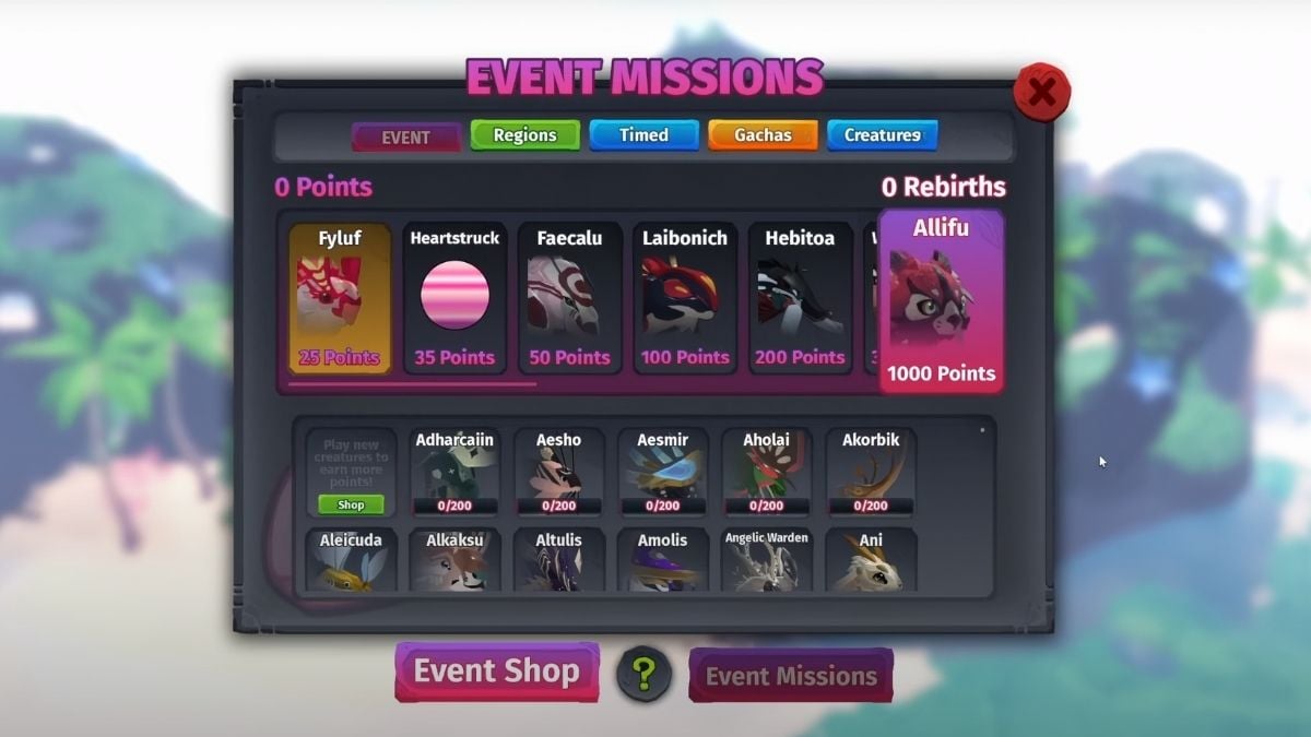 Valentine's event missions in Creatures of Sonaria