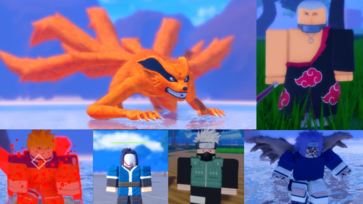 A collection of boss images from Ninja Time, such as a giant red nine-tailed fox