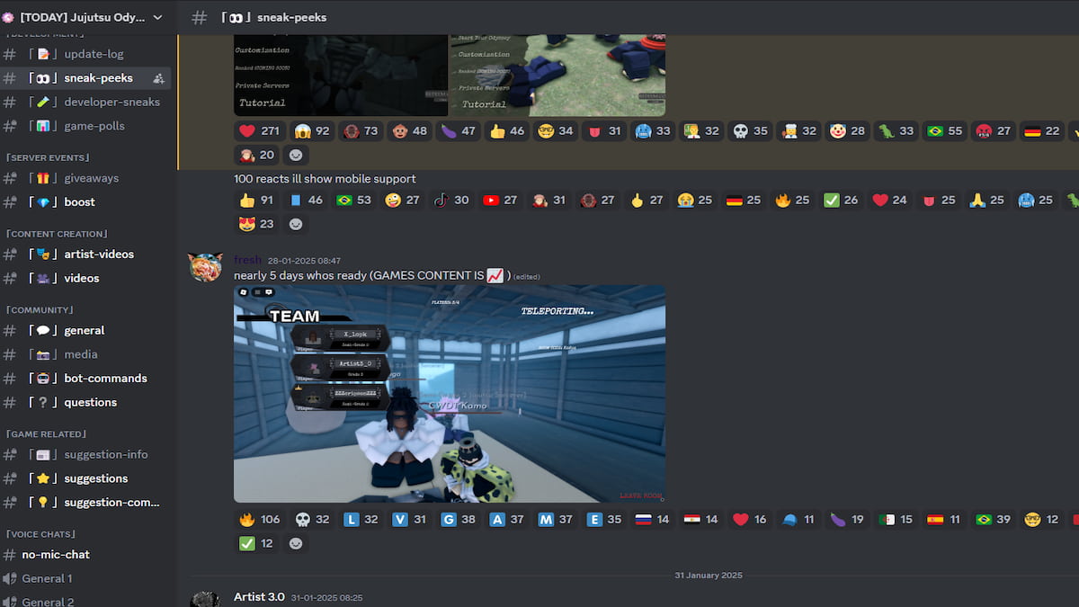 A Discord page of Jujutsu Odyssey