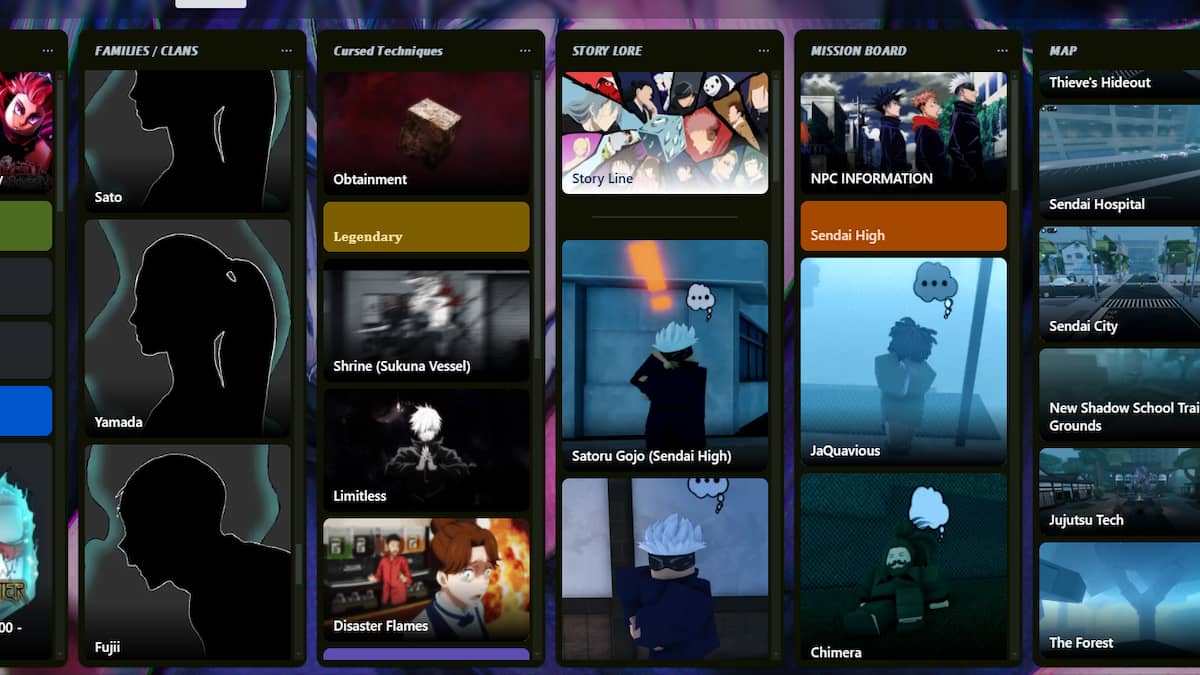A Trello page of Jujutsu Odyssey
