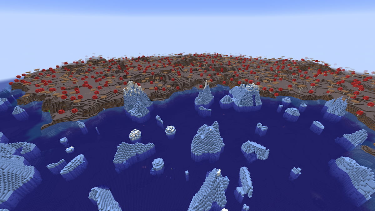 A gigantic Mushroom Island inside of a Minecraft Frozen Ocean