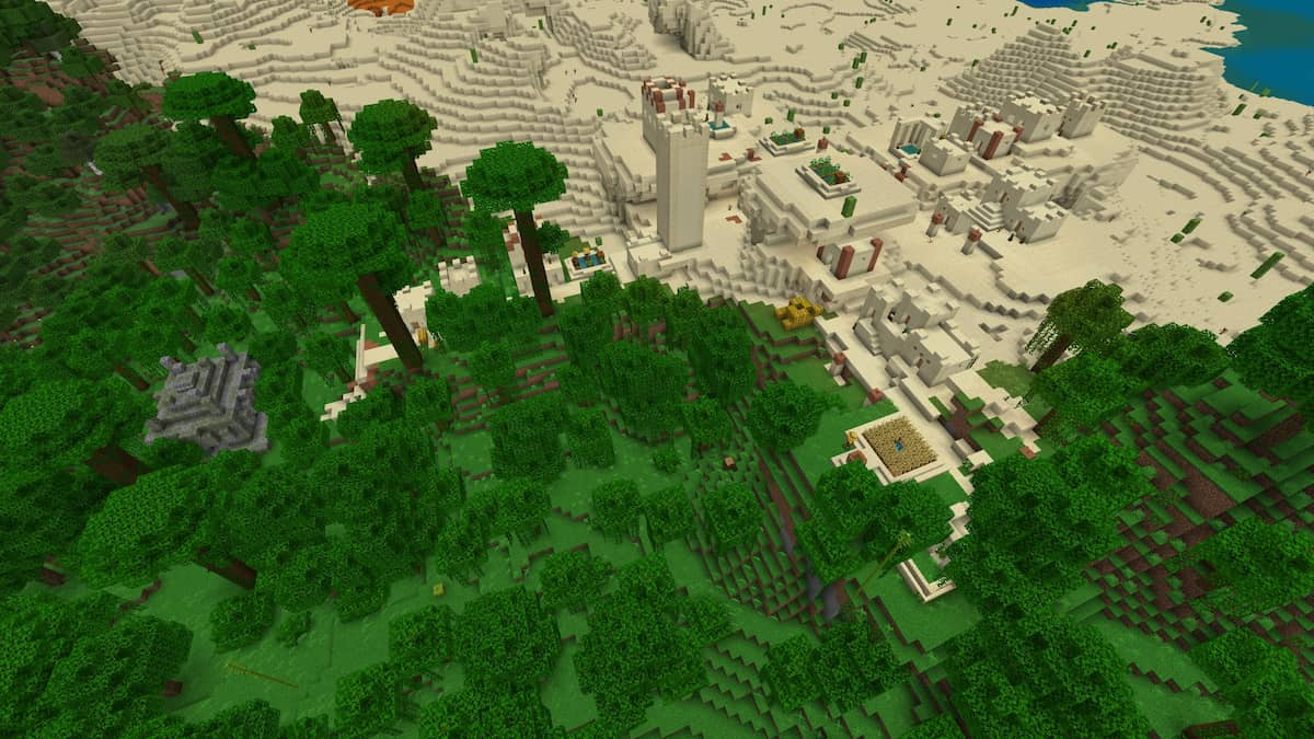 A Minecraft Desert Village next to a Jungle Temple