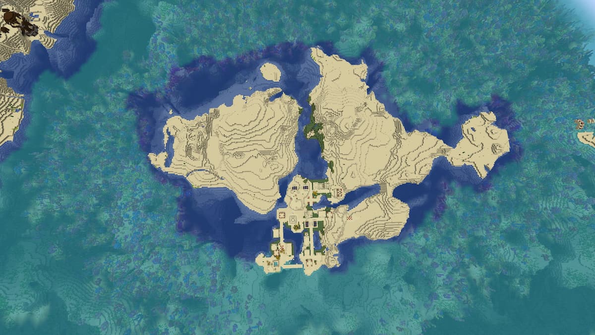 A Desert Village on a small Desert island surrounded by a Coral Reef in Minecraft