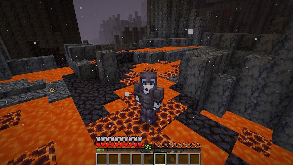 Walking on magma blocks using a pair of boots enchanted with Frost Walker in Minecraft