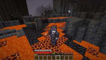 Walking on magma blocks using a pair of boots enchanted with Frost Walker in Minecraft