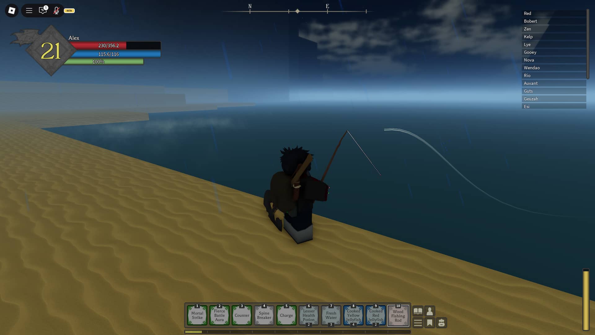 player fishing at the beach in rune slayer roblox experience