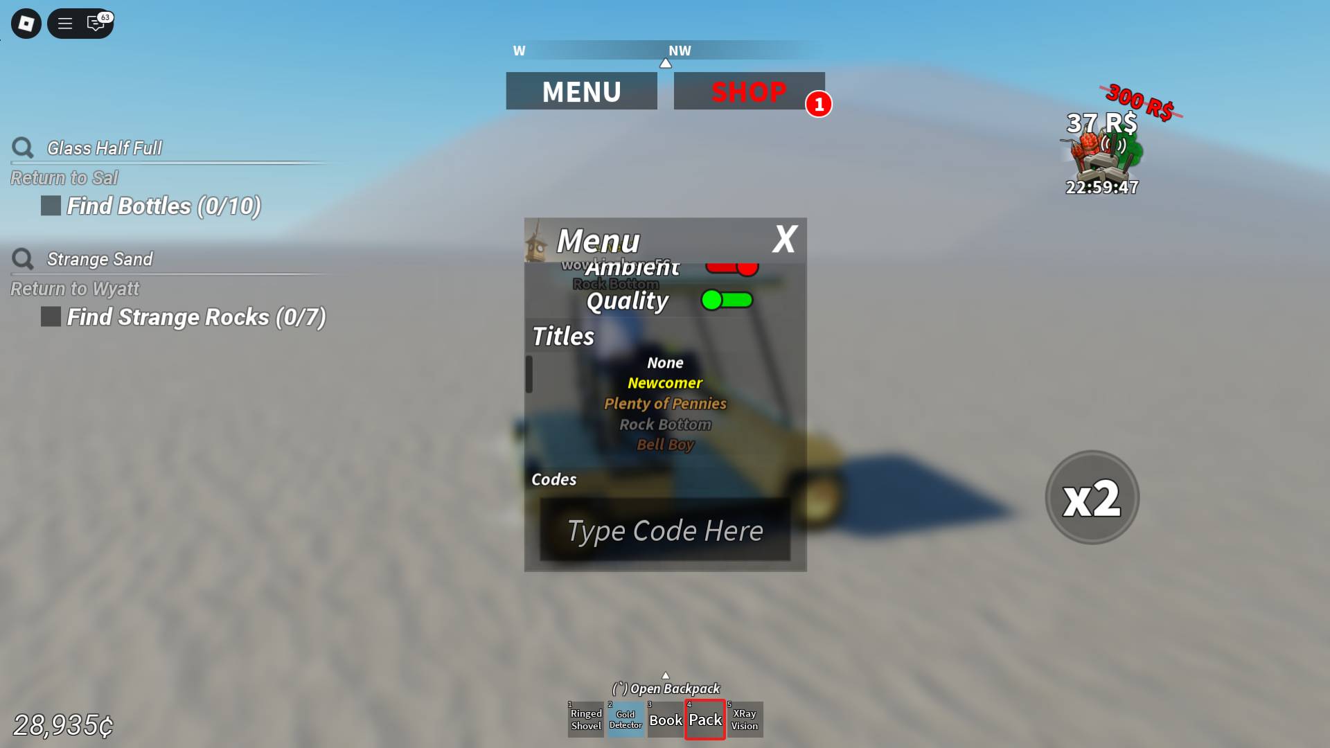 codes redemption menu in the desert detectors roblox experience