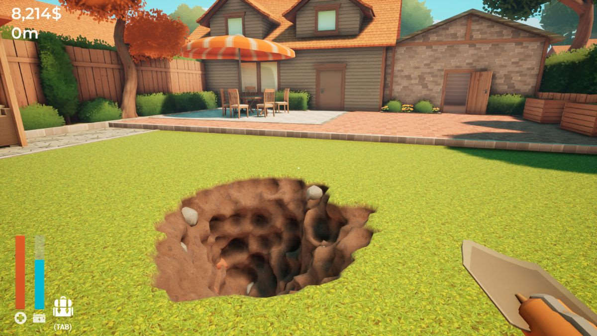 yard with a hole in a game about digging a hole