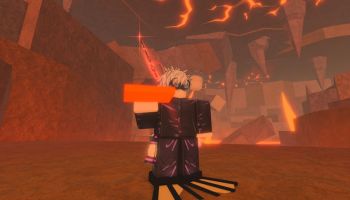 Gojo holding the Inferno Hide in Fisch