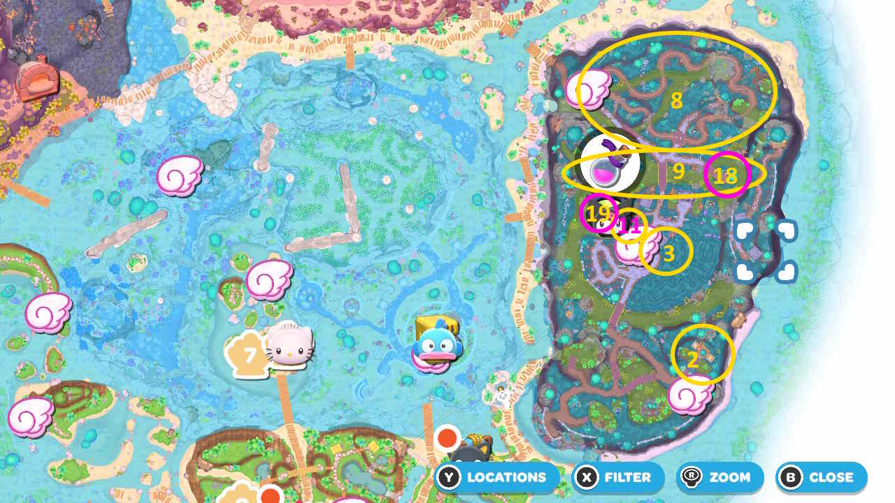 Spooky Swamp nul locations in Hello Kitty Island Adventure.