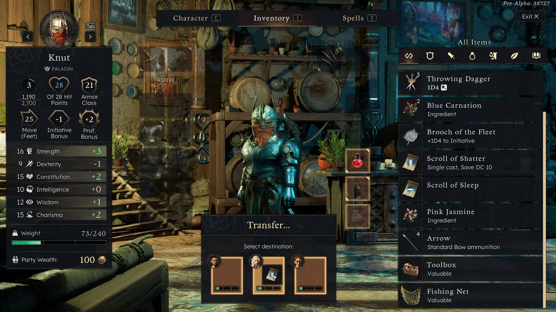 character inventory in solasta 2 demo