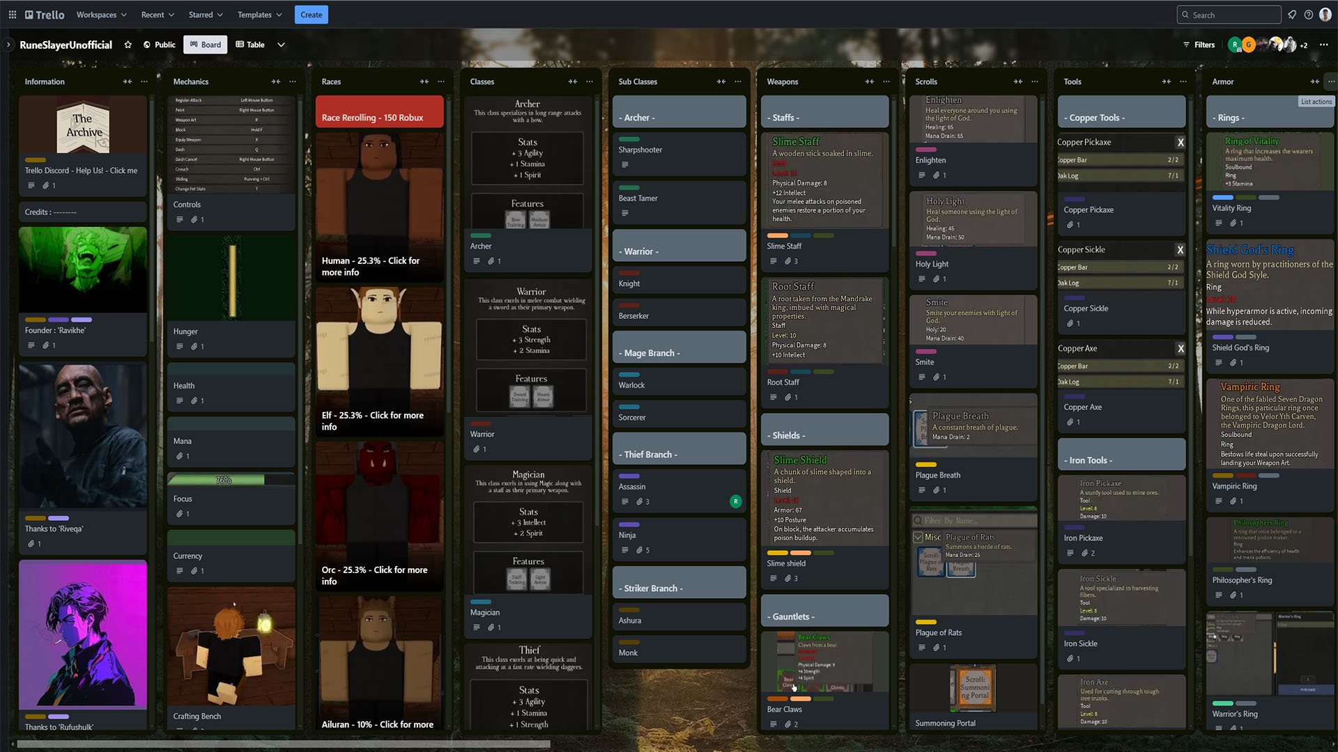Rune Slayer Trello board
