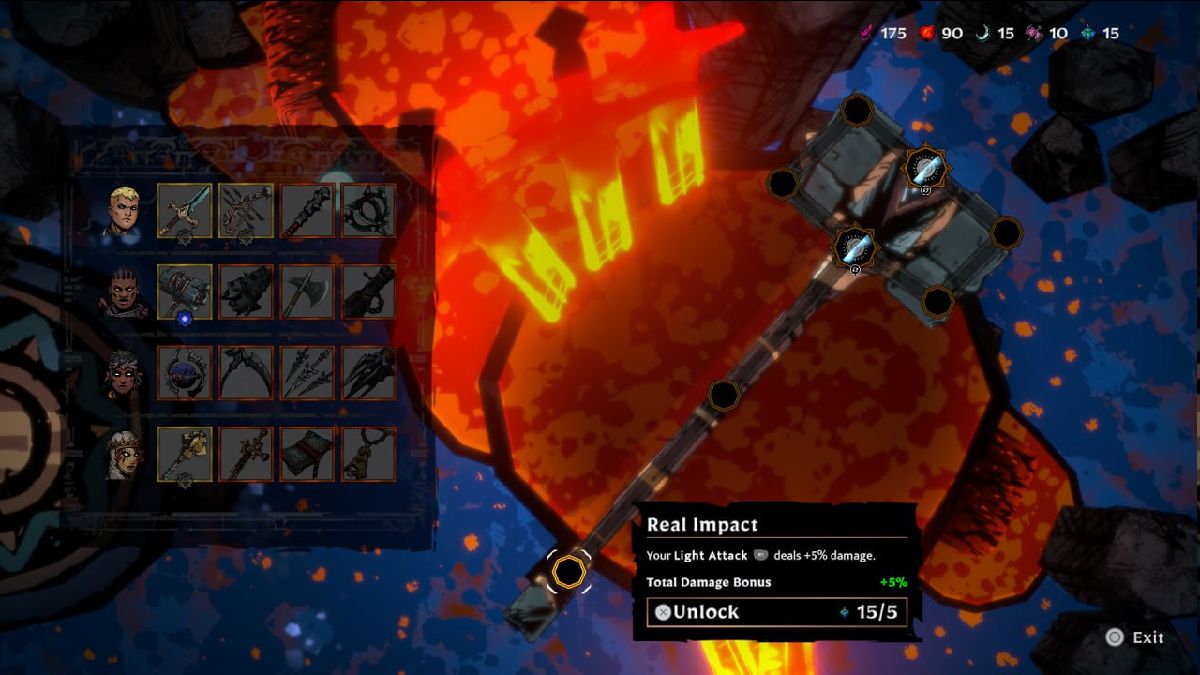 Real Impact's weapon upgrade menu in SWORN.