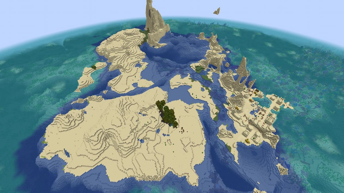 A Desert Island with a Desert Village next to a Coral Reef in Minecraft