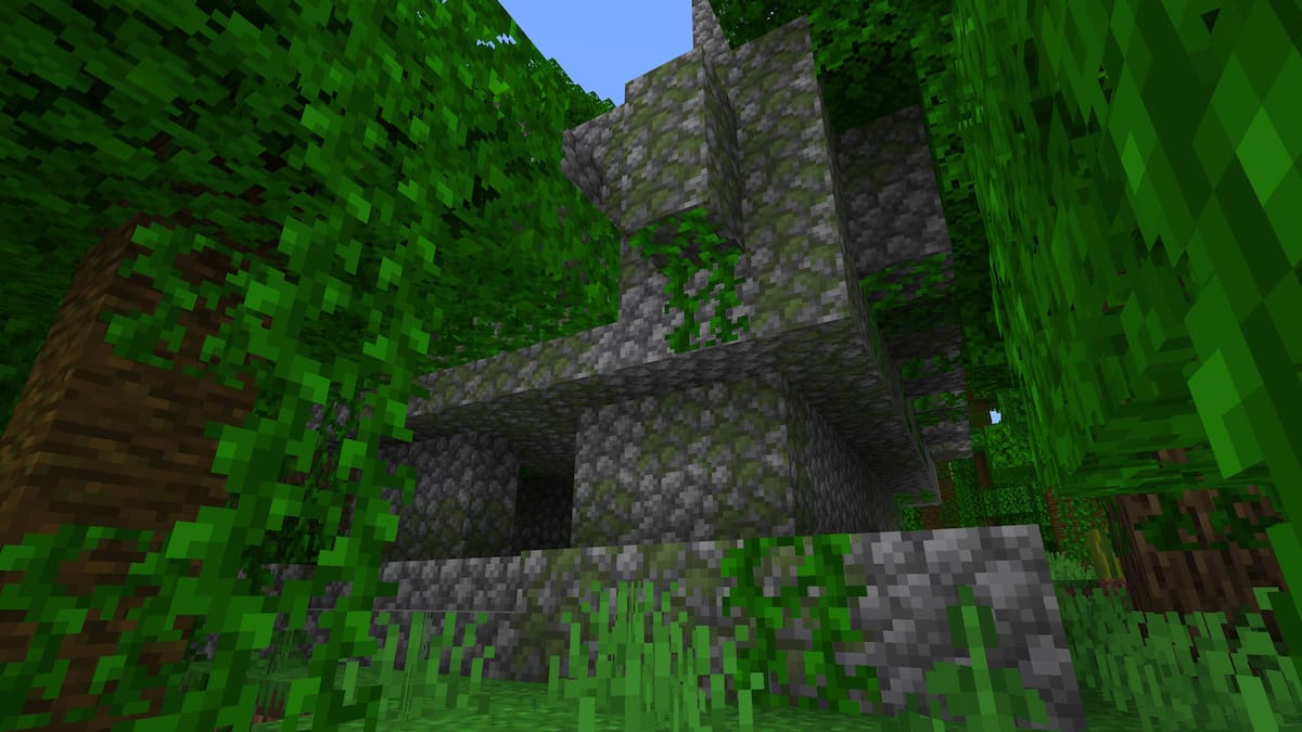 A Minecraft Jungle Temple covered in vines