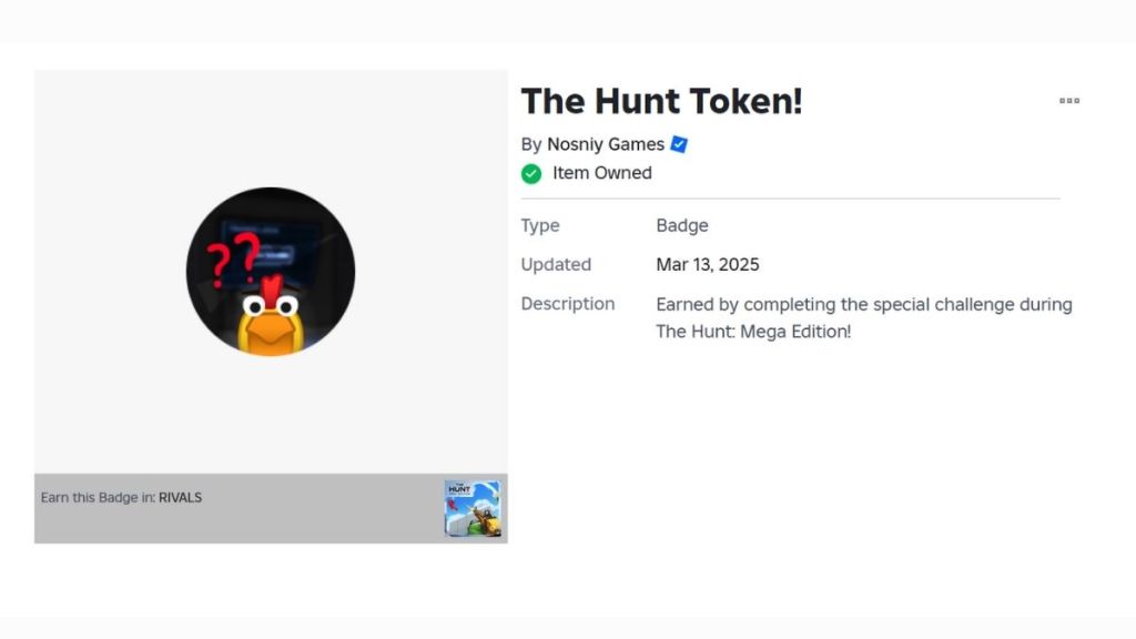 Hunt Token Badge in Roblox Rivals