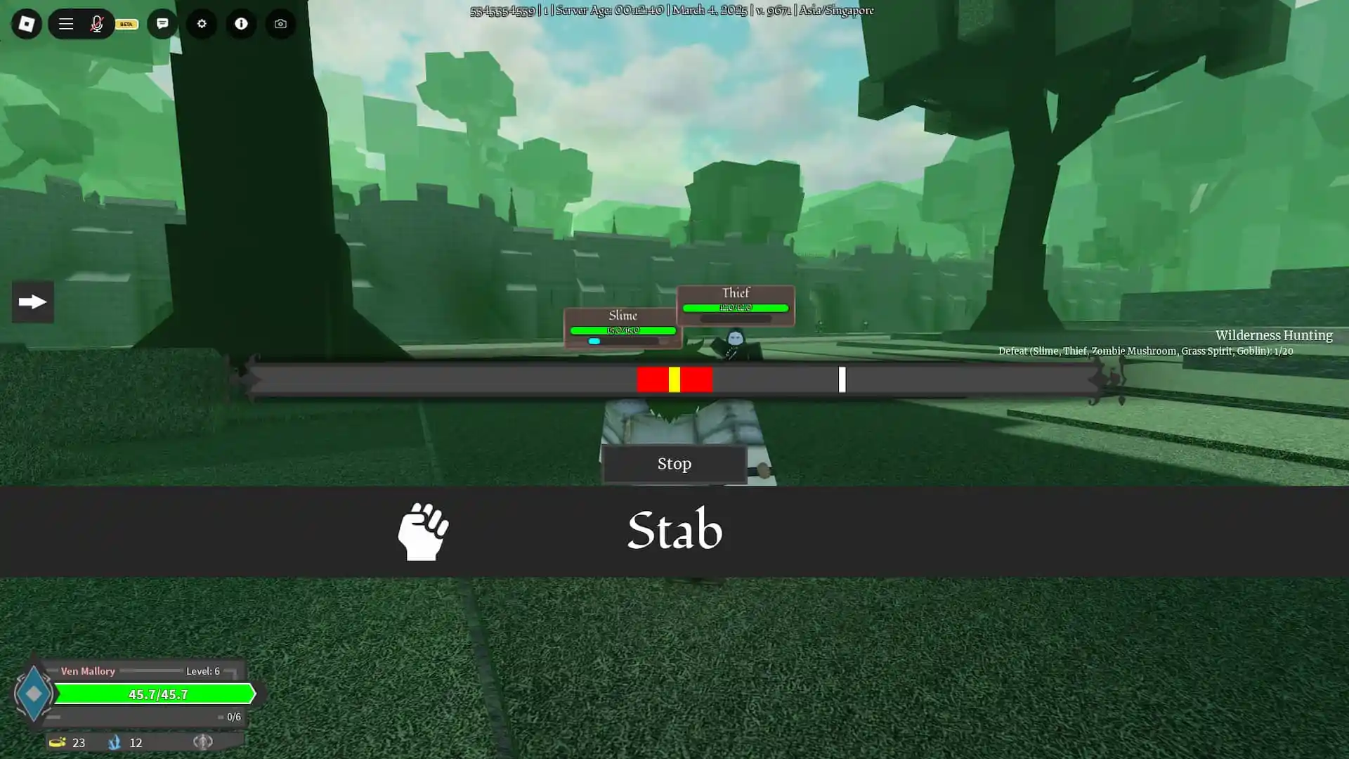 player doing the block qte minigame in arcane lineage roblox experience