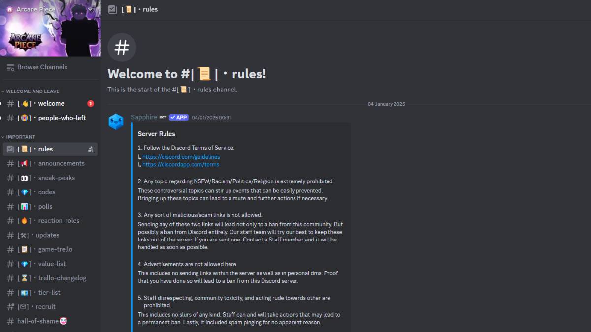 Arcane Piece Discord server