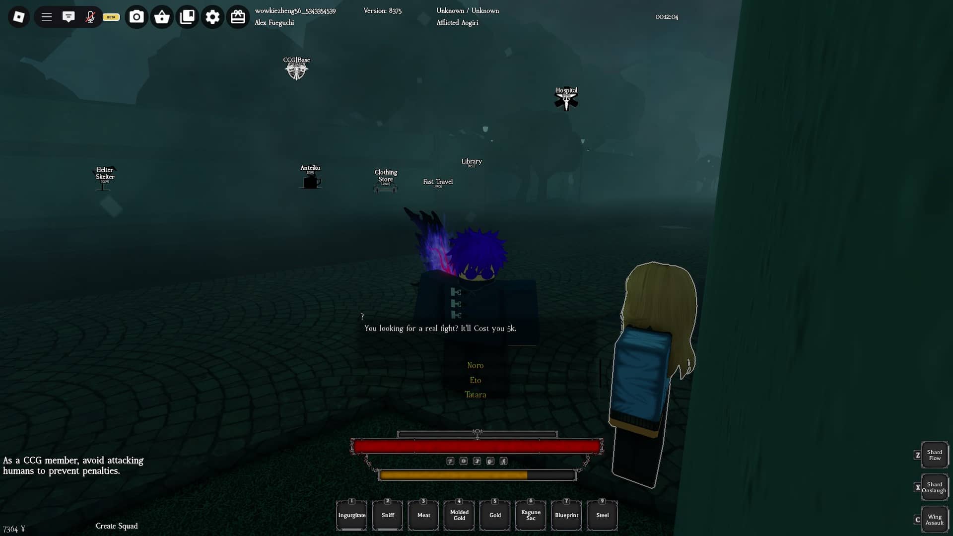 player talking with the boss raid spawn NPC in Ghoul re roblox experience