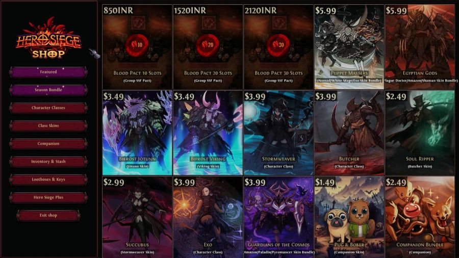 Hero Siege Shop