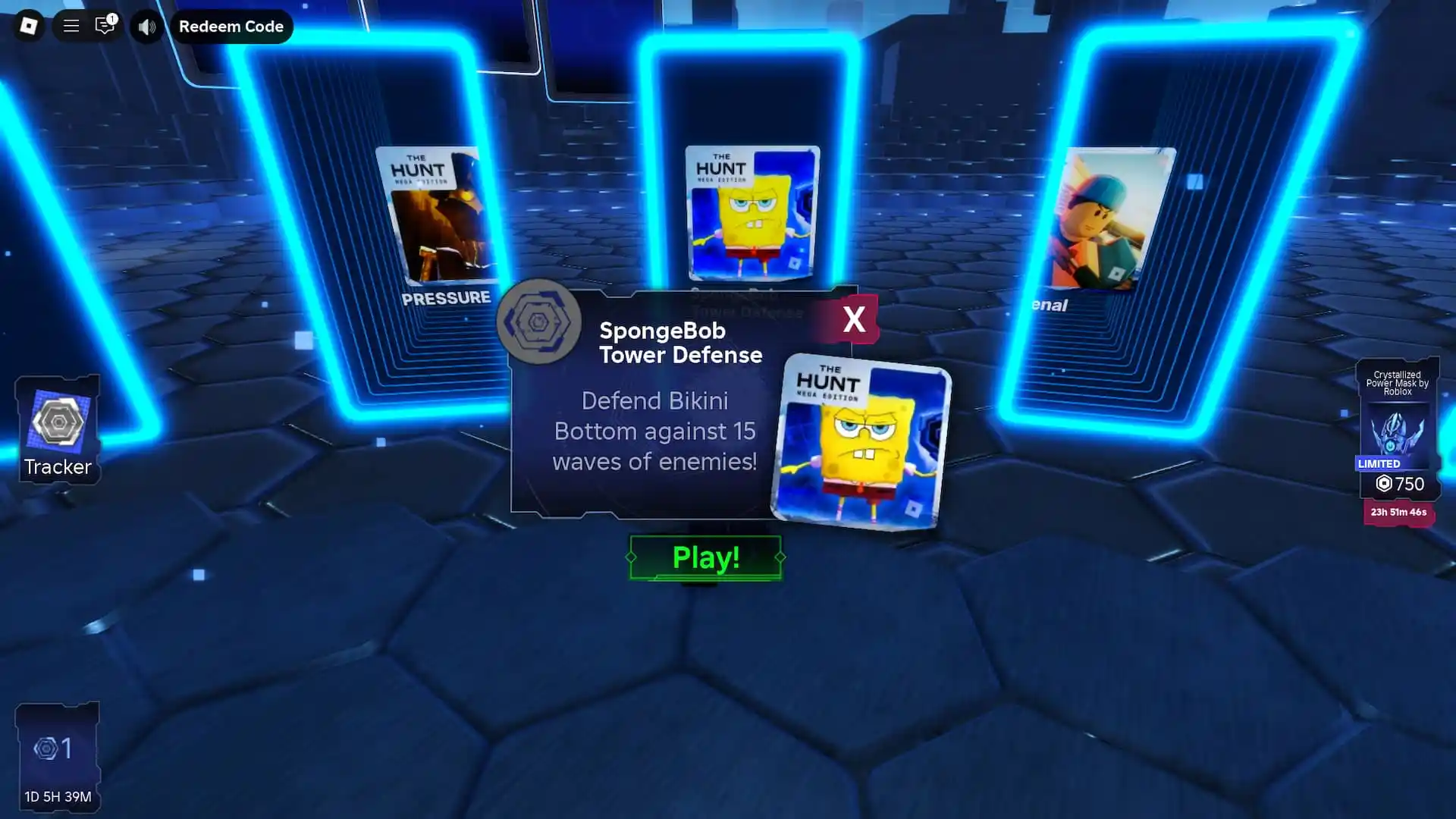 join menu for spongebob td experience in the hunt mega event lobby