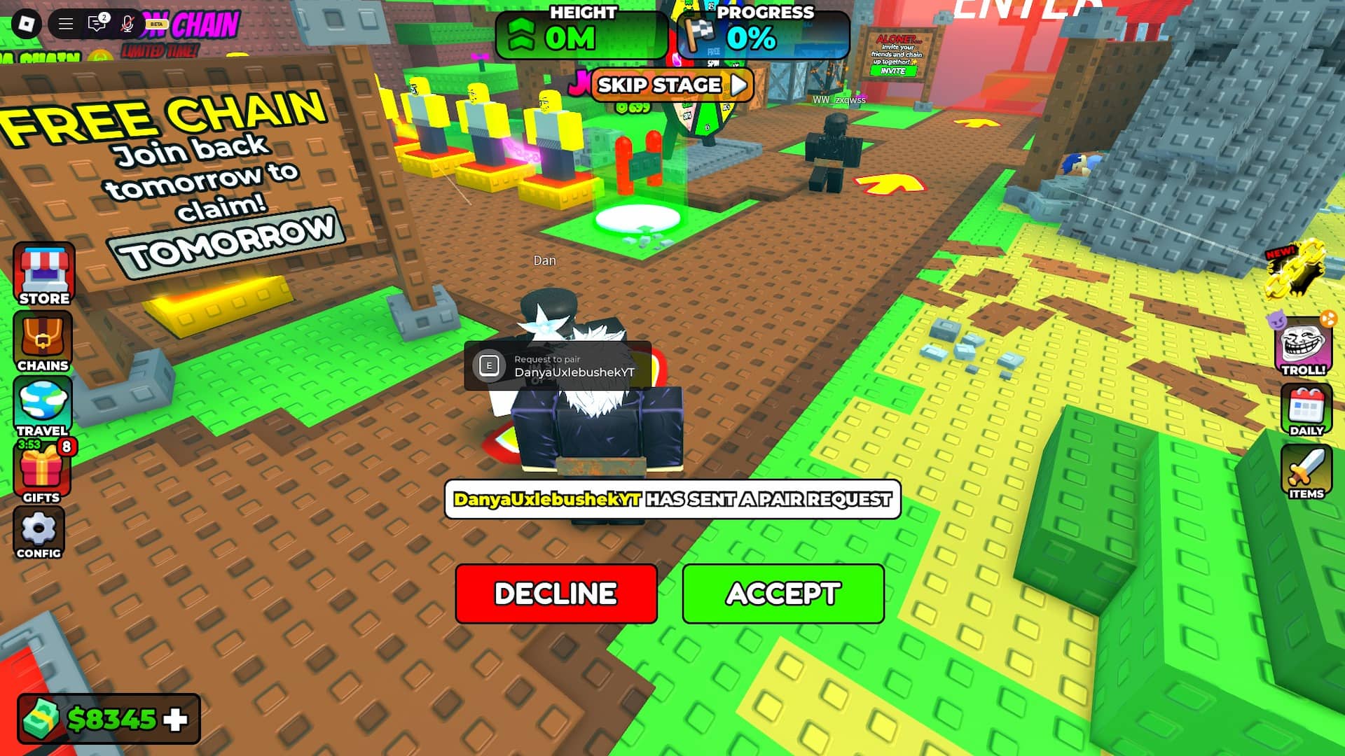 players chaining in chained 2 player obby during the hunt mega event in roblox