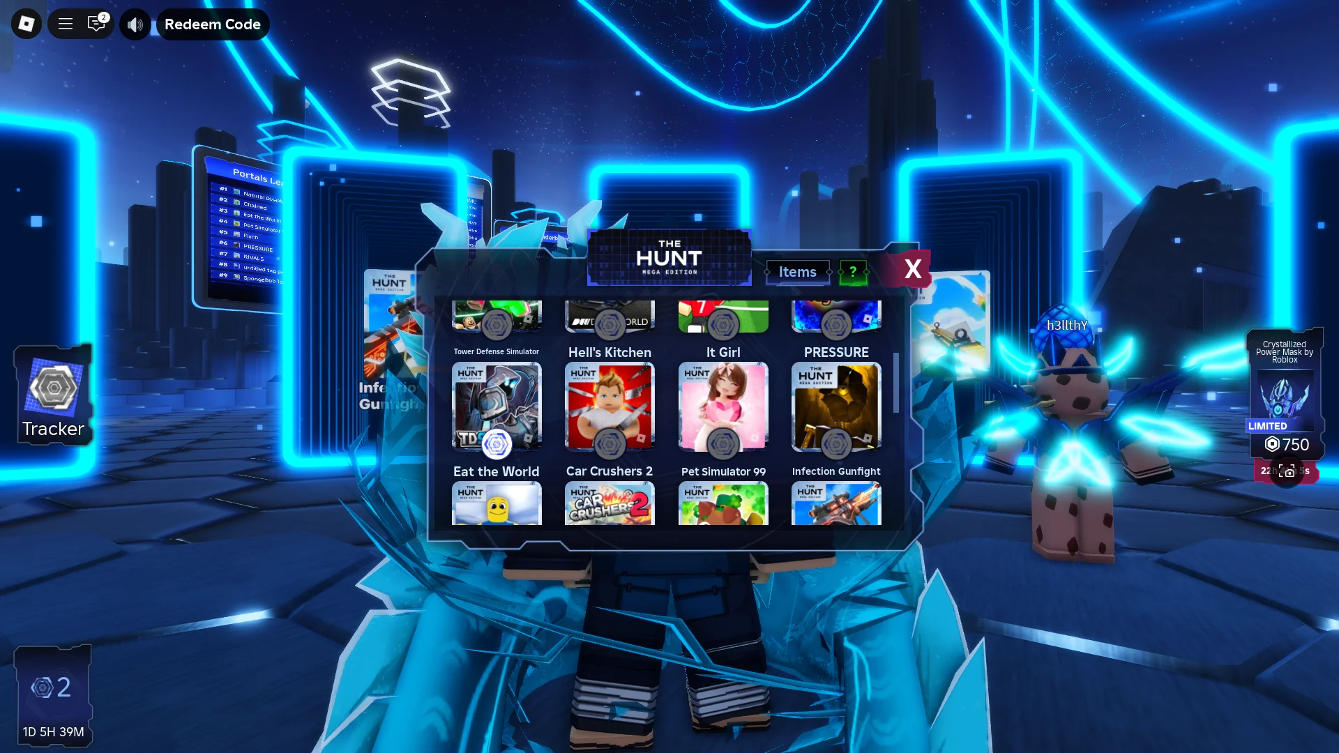 Preview of The Hunt: Mega Edition grid token view in the main event lobby on Roblox