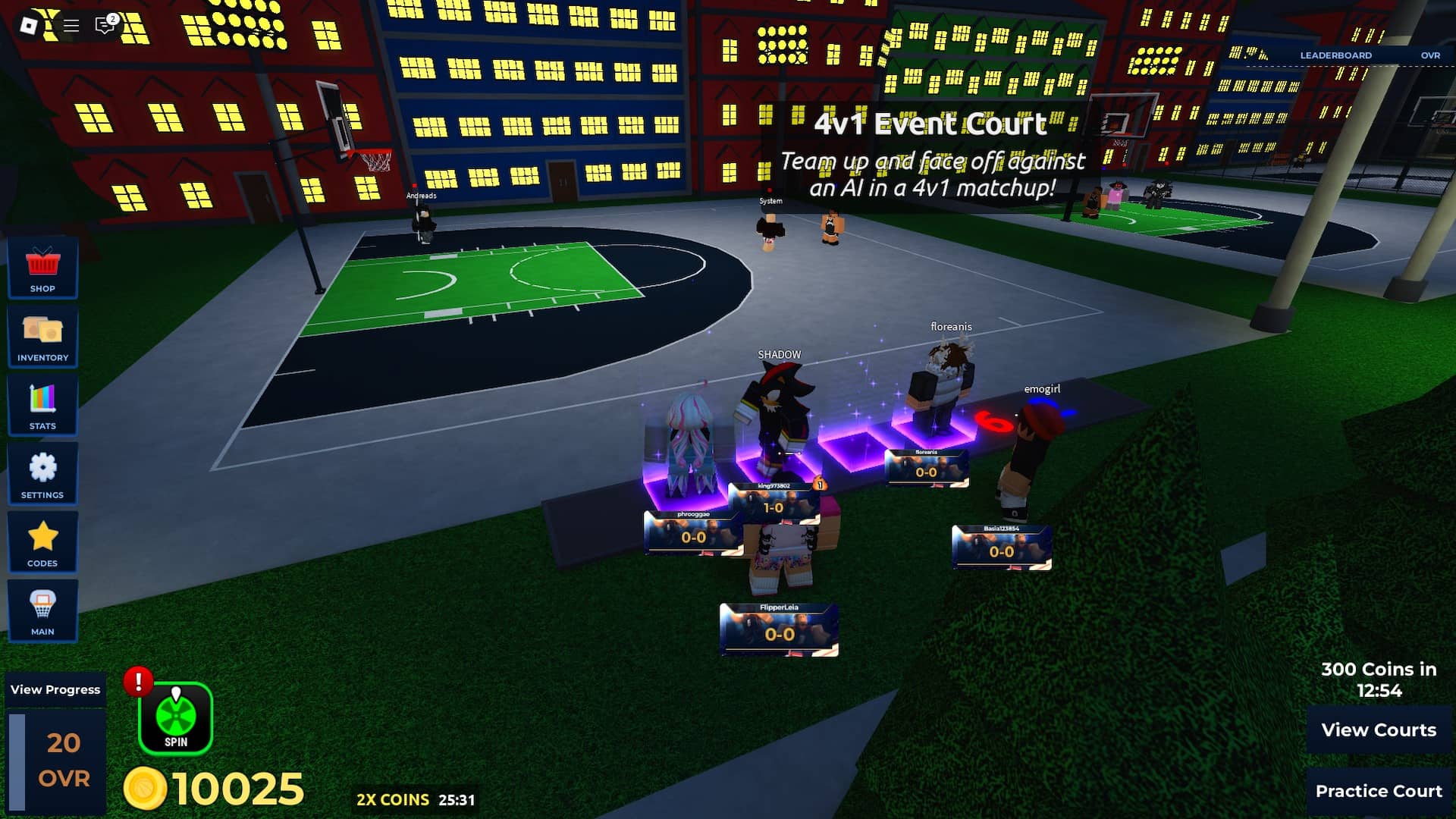 players queuing the 4v1 custom match for the hunt mega event token in basketball legends roblox experience