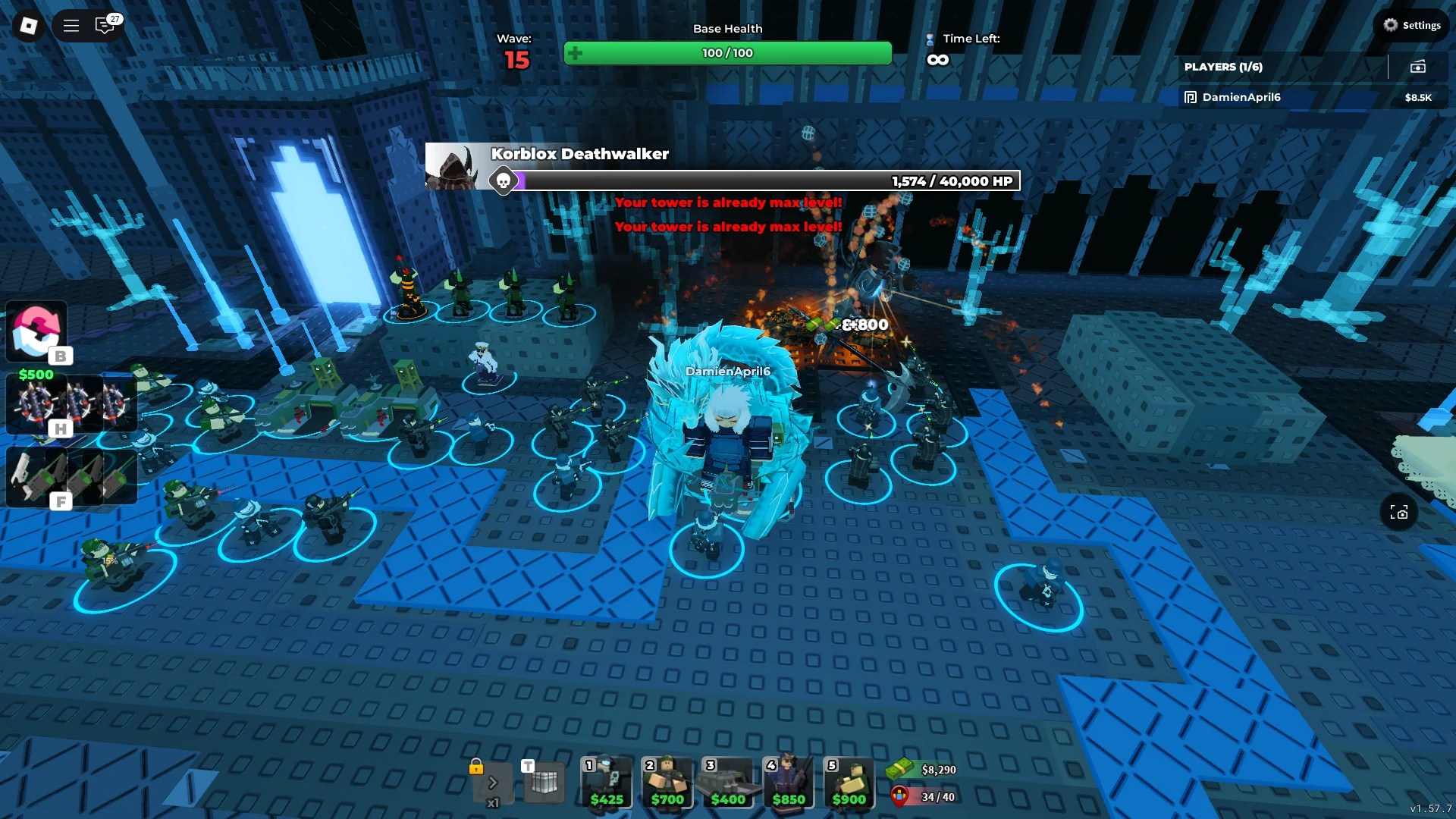 The Korblox Deathwalker Boss in The Hunt: Mega Edition event quest in Tower Defense Simulator