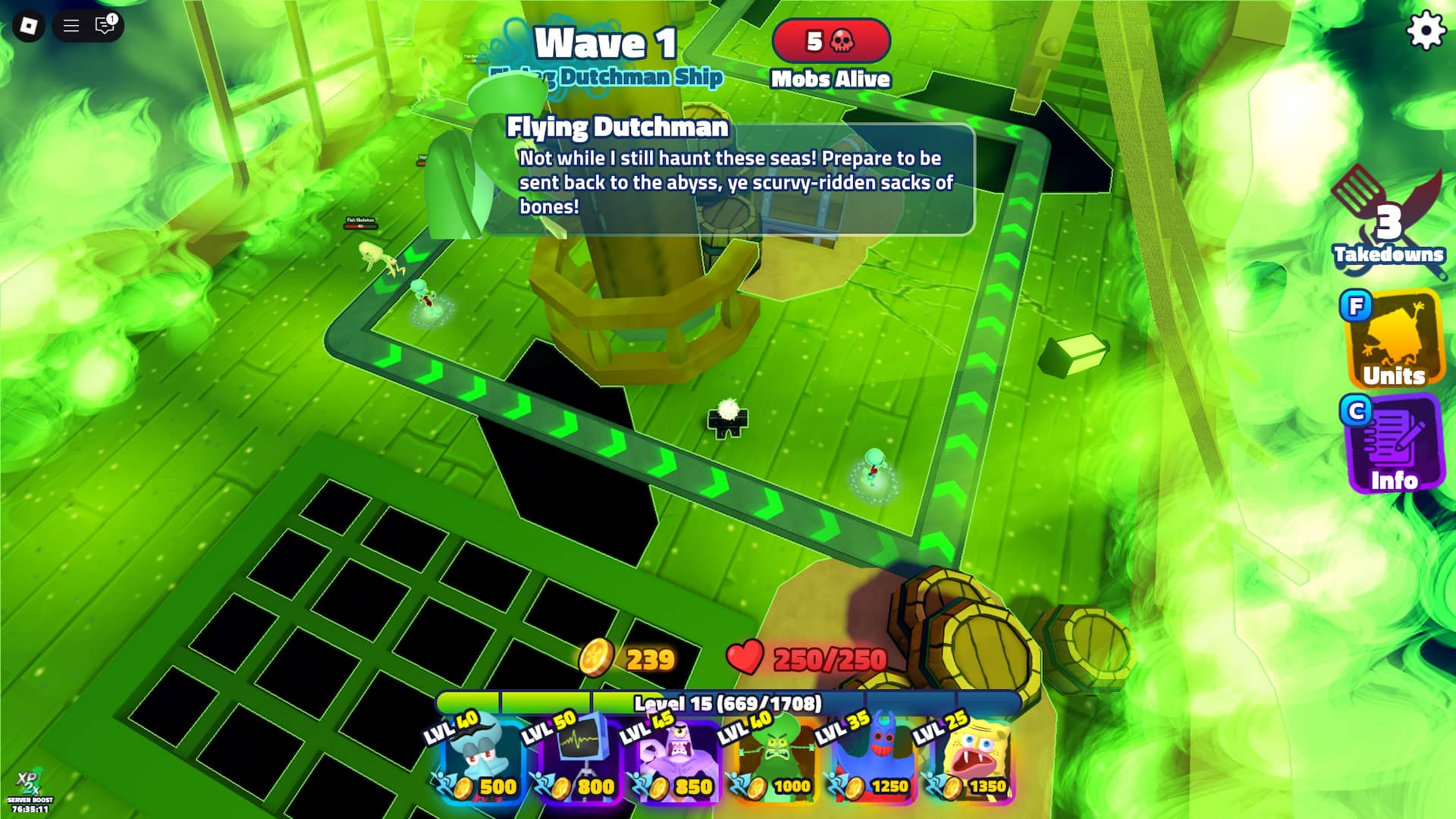 special flying dutchman mega token stage during the hunt mega event in spongebob tower defense roblox experience