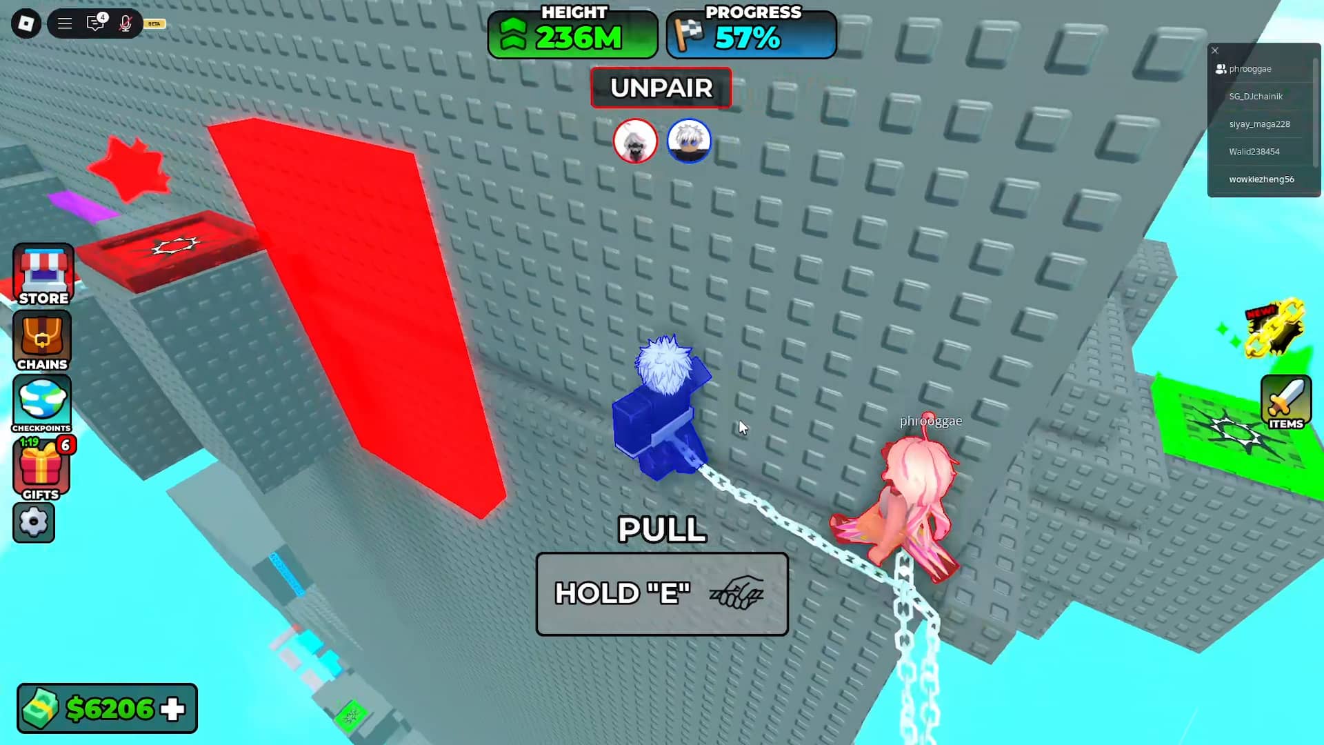players doing the hunt stage in chained 2 player obby during the hunt mega event in roblox