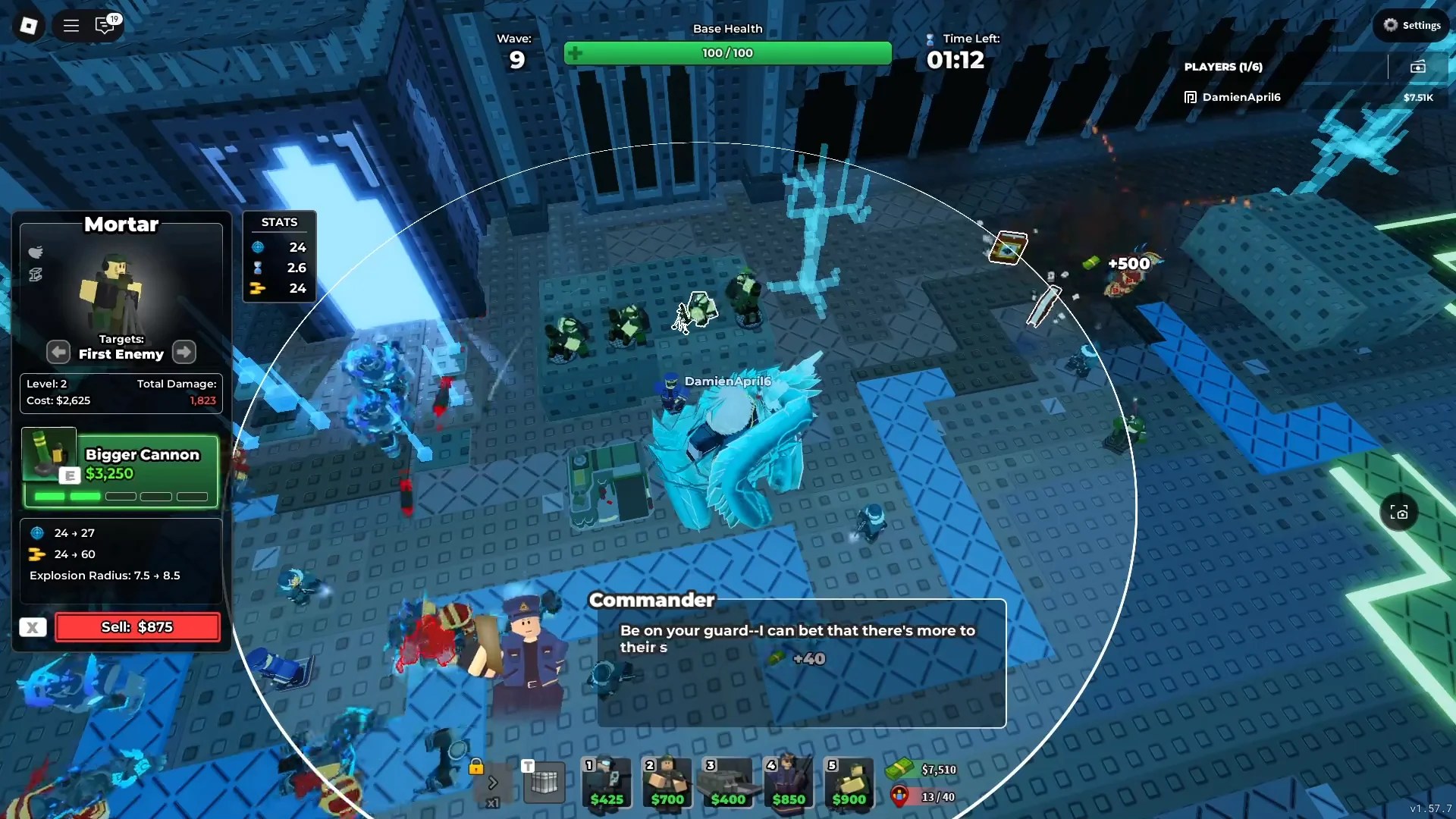 A player upgrading their towers in The Hunt: Mega Edition event quest in Tower Defense Simulator