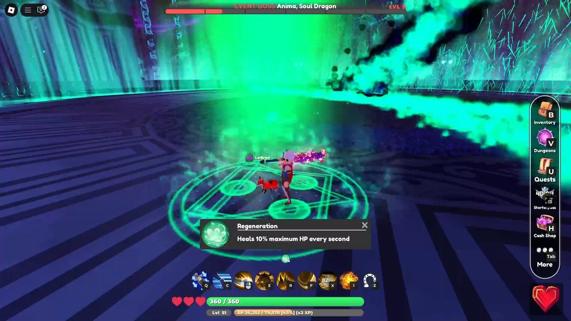 A player standing in the healing circle during the Anima, the Soul Dragon boss fight in The Hunt: Mega Edition World // Zero event dungeon