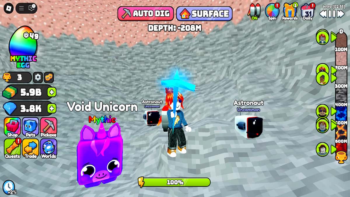 In-game screenshot of Dig to Earth's CORE.