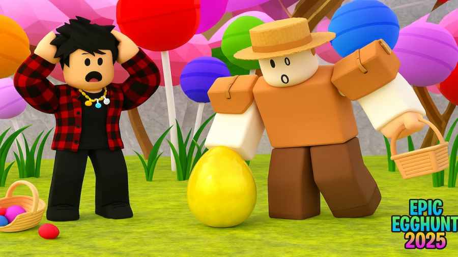 Couple of Players hunting Eggs in Roblox
