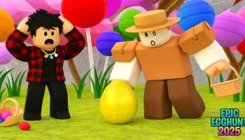 Couple of Players hunting Eggs in Roblox