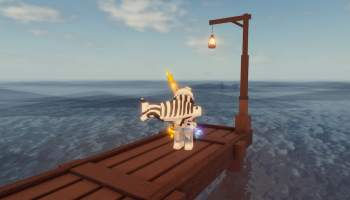 A player with a zebra fish in Fisch