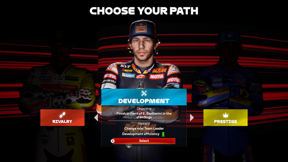 MotoGP 25 Choose Your Path screen