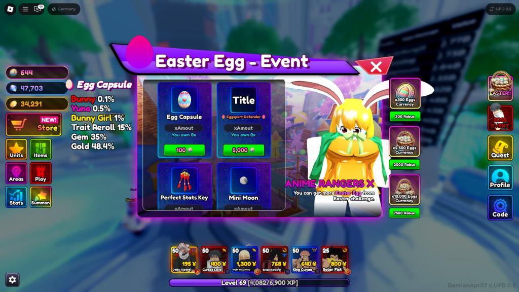 Preview of the Easter shop in Anime Rangers X Roblox experience