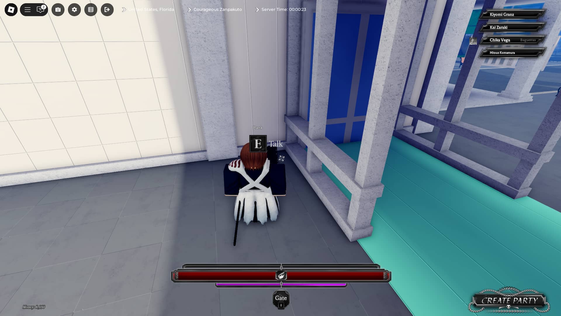 player standing next to the bank npc in paradox roblox experience